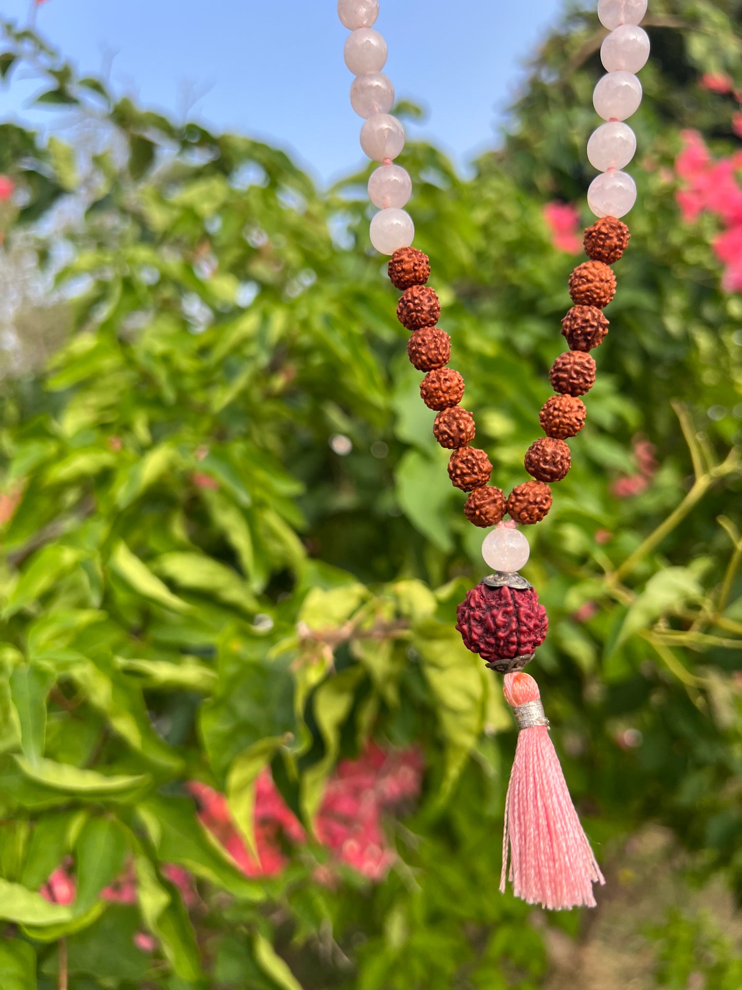 Rose Quartz and Rudraksha Mala